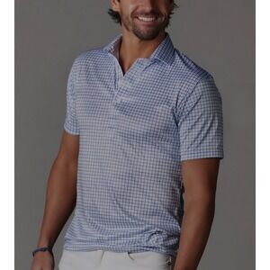 Collars and Co Semi-Spread Collar Polo Blue Tattersall Large Short‎ Sleeve NWT